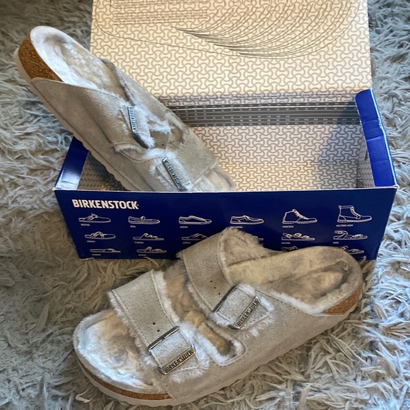 Birkenstock Shoes - Birkenstock fur-lined gray leather sandals worn one time and just don’t like.